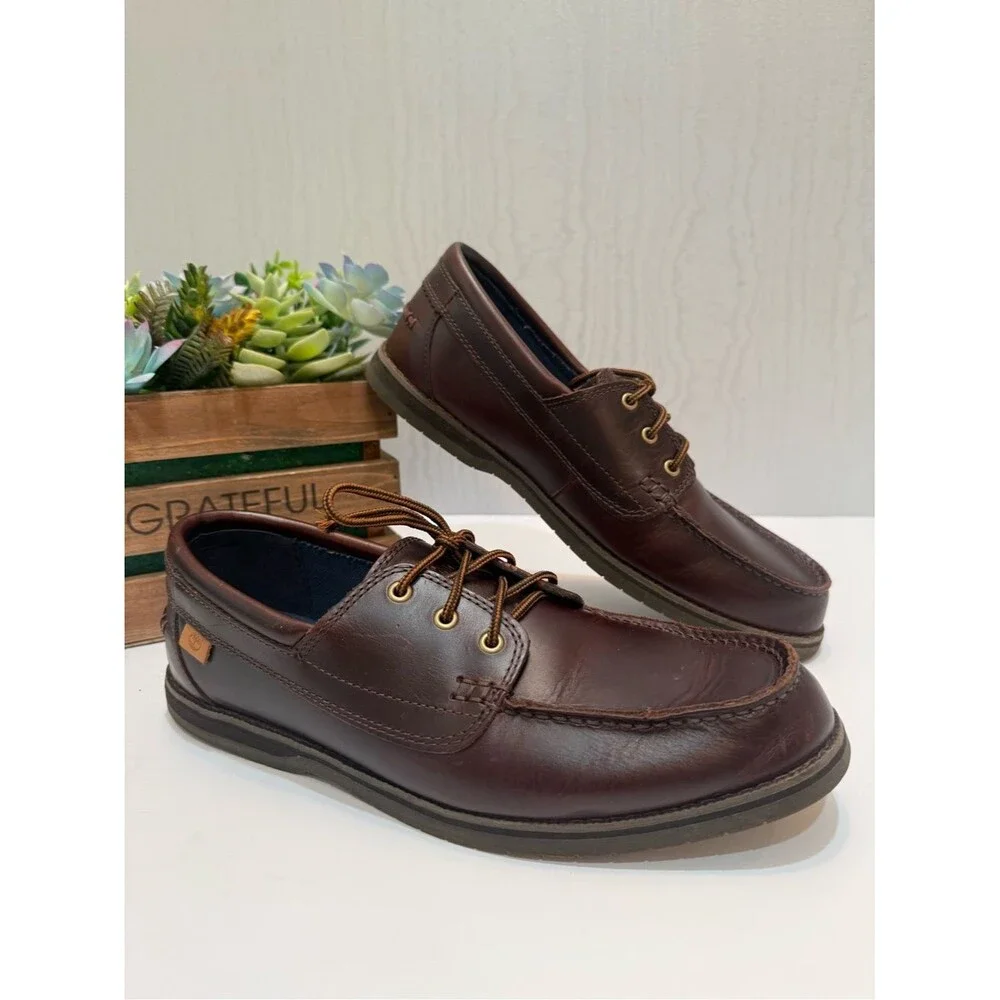 Timberland OrthoLite Classic Brown 3-Eye Leather Boat Shoes Men’s Sz 9.5